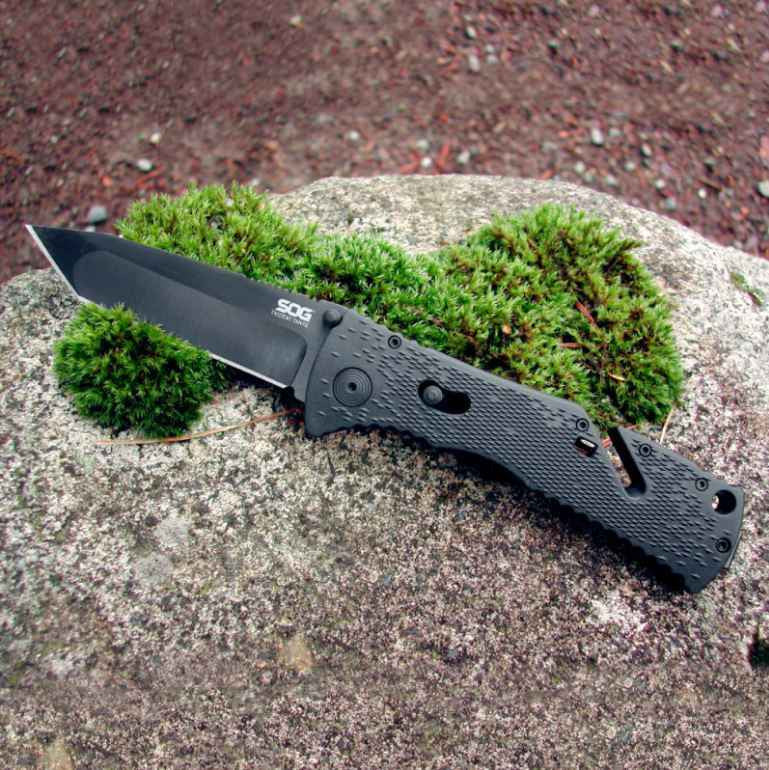 SOG Trident Black TiNi Tanto Folding Knife