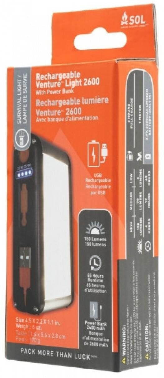  Adventure Medical Kits SOL Venture Light 2600 Recharge With Power Bank 0140-1306
