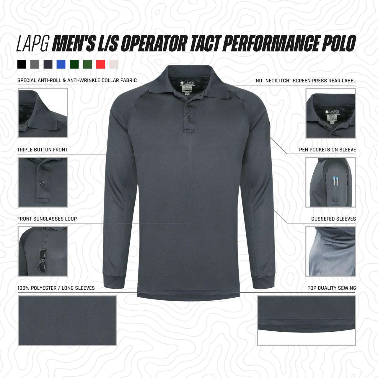  LA Police Gear Men's Long Sleeve Operator Tact Performance Polo