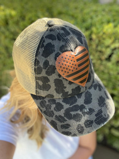  LA Police Gear Pony Tail Leopard Heart Hat