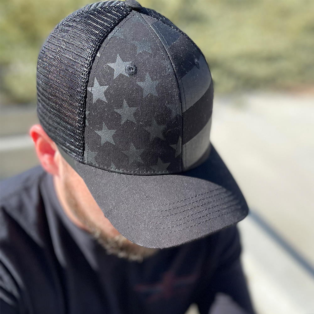  LA Police Gear Screen Printed Blackout Flag Trucker Hat