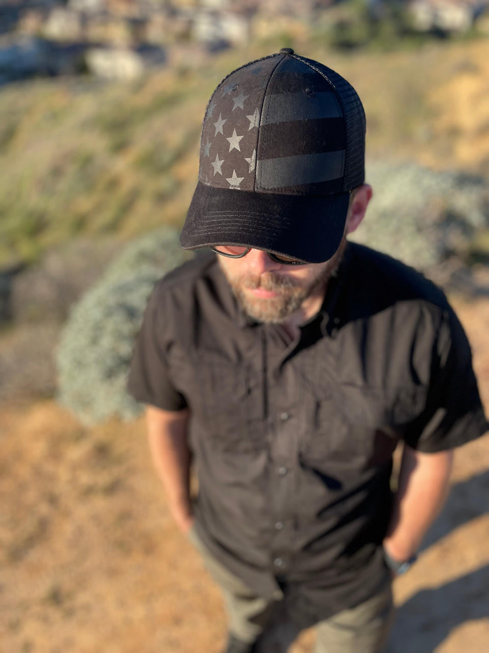  LA Police Gear Screen Printed Blackout Flag Trucker Hat