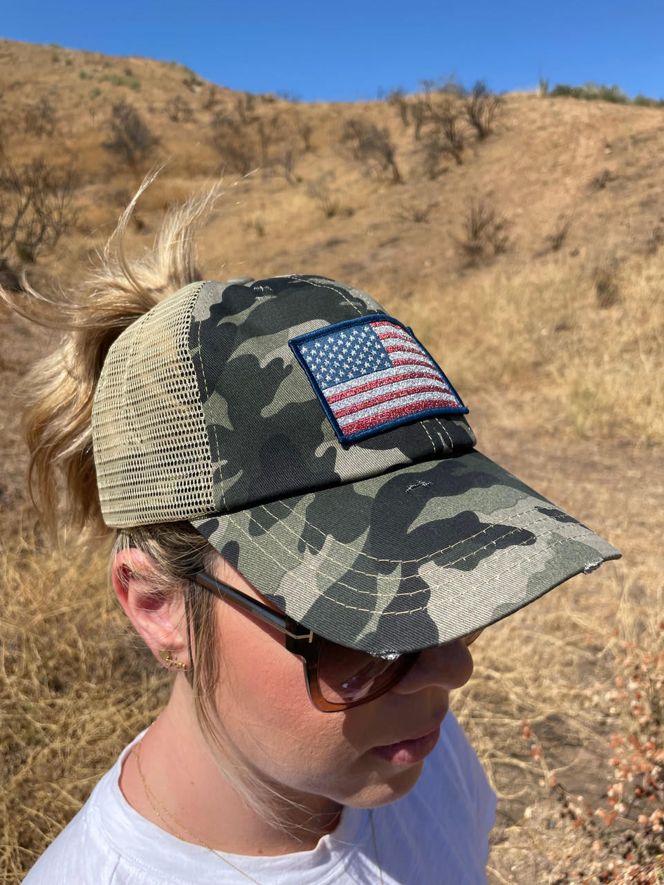  LA Police Gear Shimmer Flag Ponytail Hat