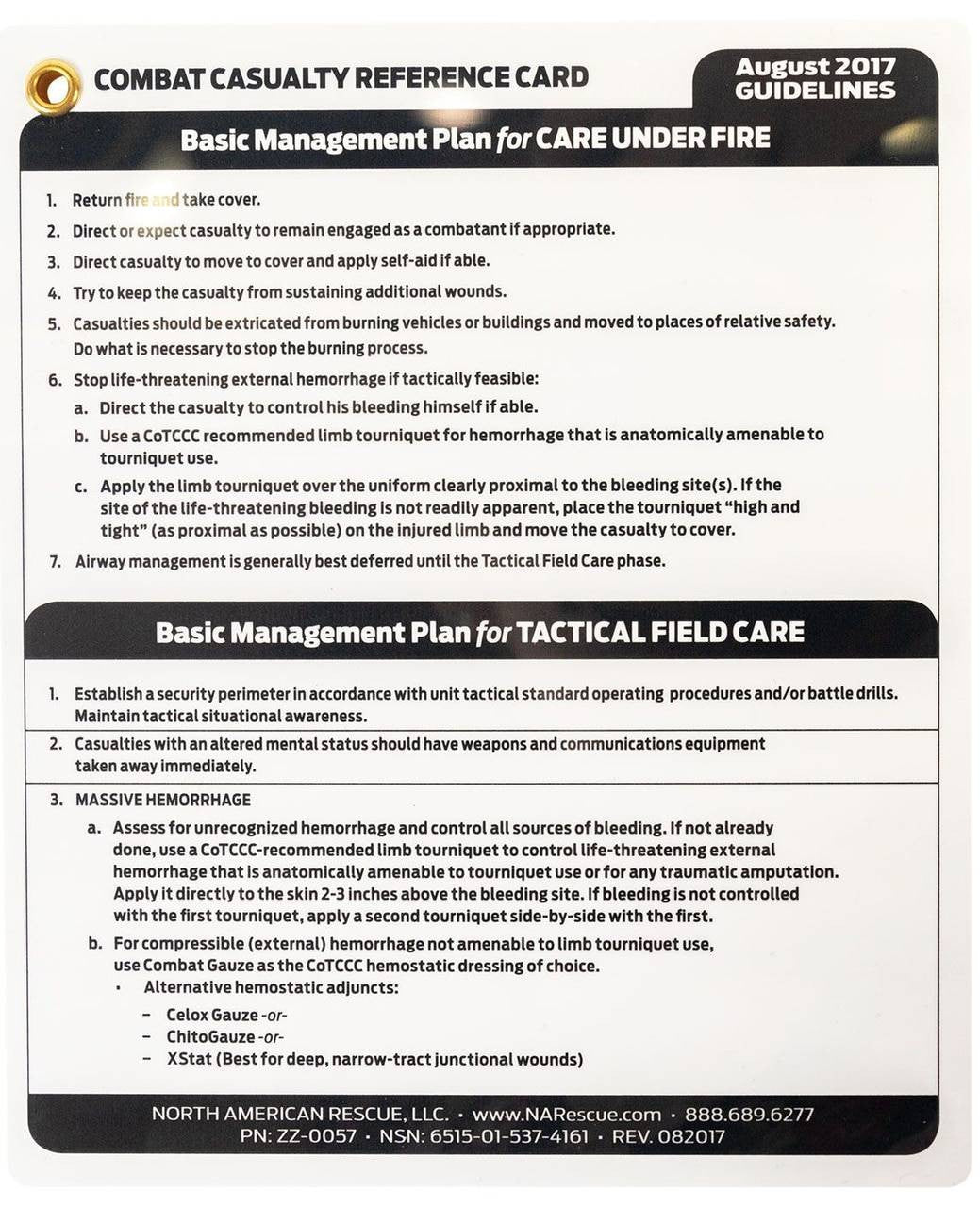  North American Rescue Combat Casualty Reference Card