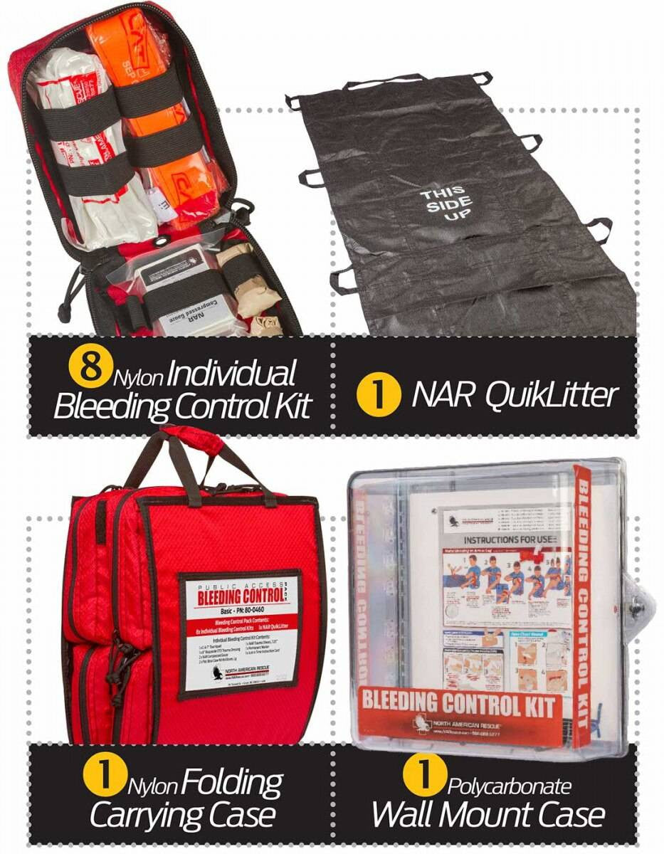  North American Rescue Public Access Bleeding Control Clear Station-8-Pack-Nylon
