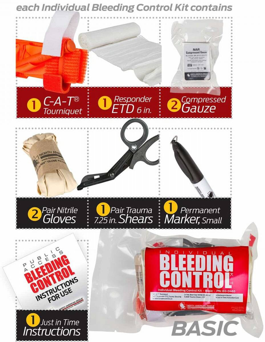  North American Rescue Public Access Bleeding Control Clear Station-8-Pack-Vacuum Sealed