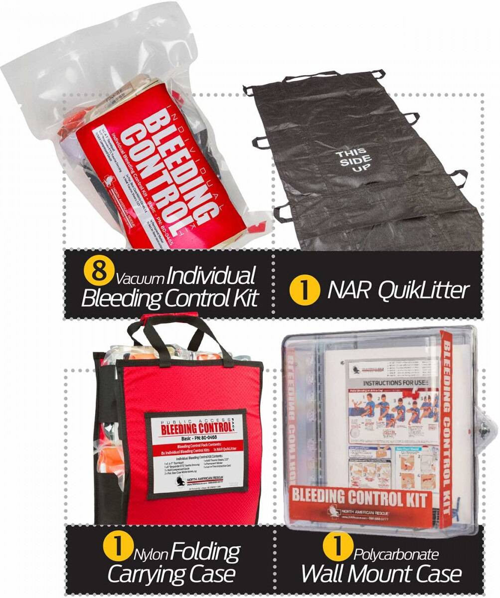  North American Rescue Public Access Bleeding Control Clear Station-8-Pack-Vacuum Sealed
