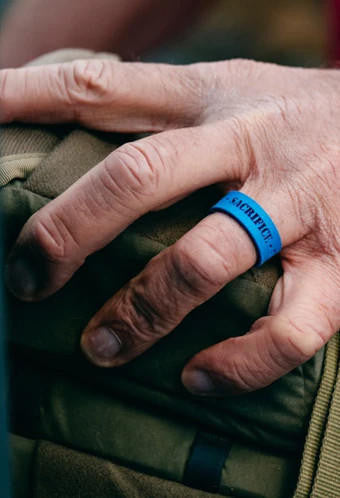  QALO Folds Of Honor Men's Blue Mantra Strata Ring