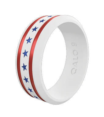  QALO Folds Of Honor Unisex White Stars And Stripes Modern Ring