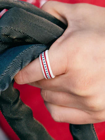  QALO Folds Of Honor Unisex White Stars And Stripes Modern Ring