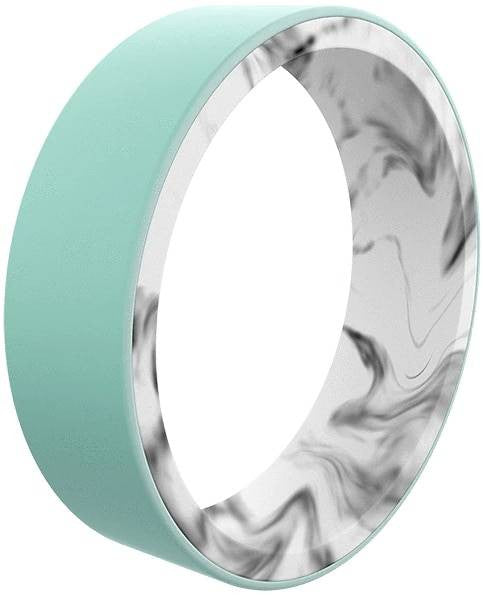  Qalo Women's Switch Reversible White Marble & Aqua Silicone Ring