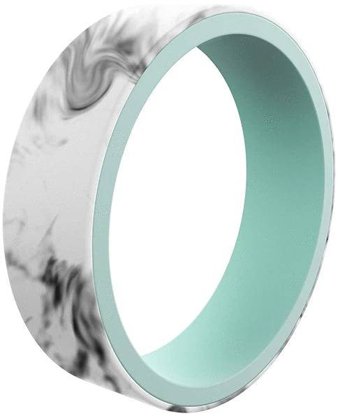  Qalo Women's Switch Reversible White Marble & Aqua Silicone Ring