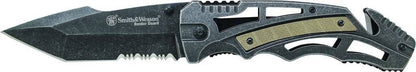  Smith & Wesson Liner Lock Partially Serrated Tanto Folding Knife - CLOSEOUT