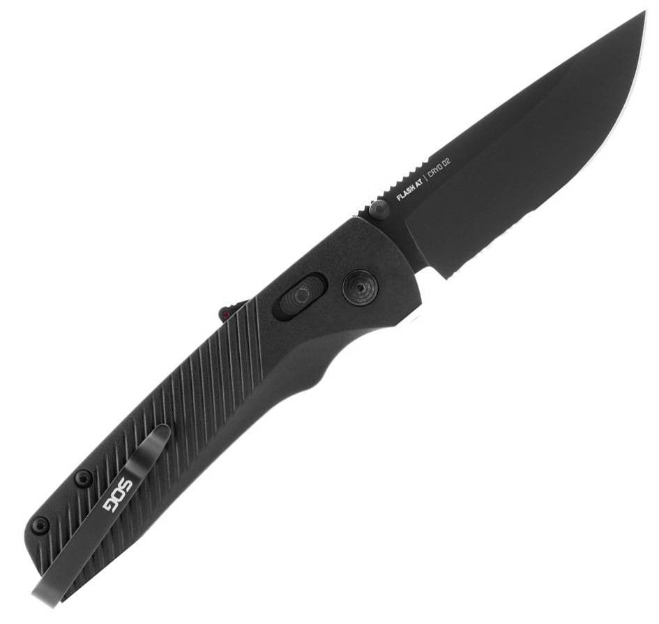  SOG Flash AT Blackout Serrated Folding Knife