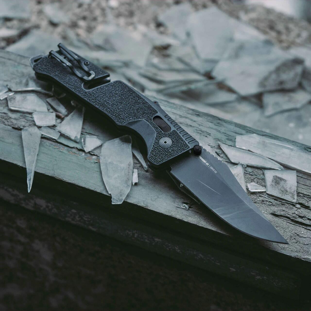  SOG Trident AT Blackout Folding Knife - Peg Box