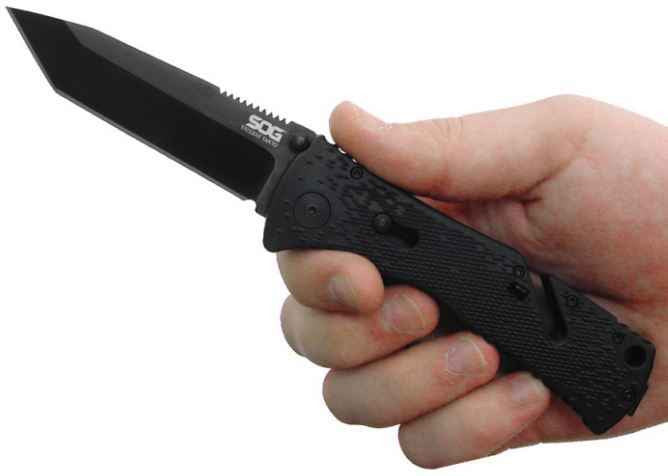  SOG Trident Black TiNi Tanto Folding Knife