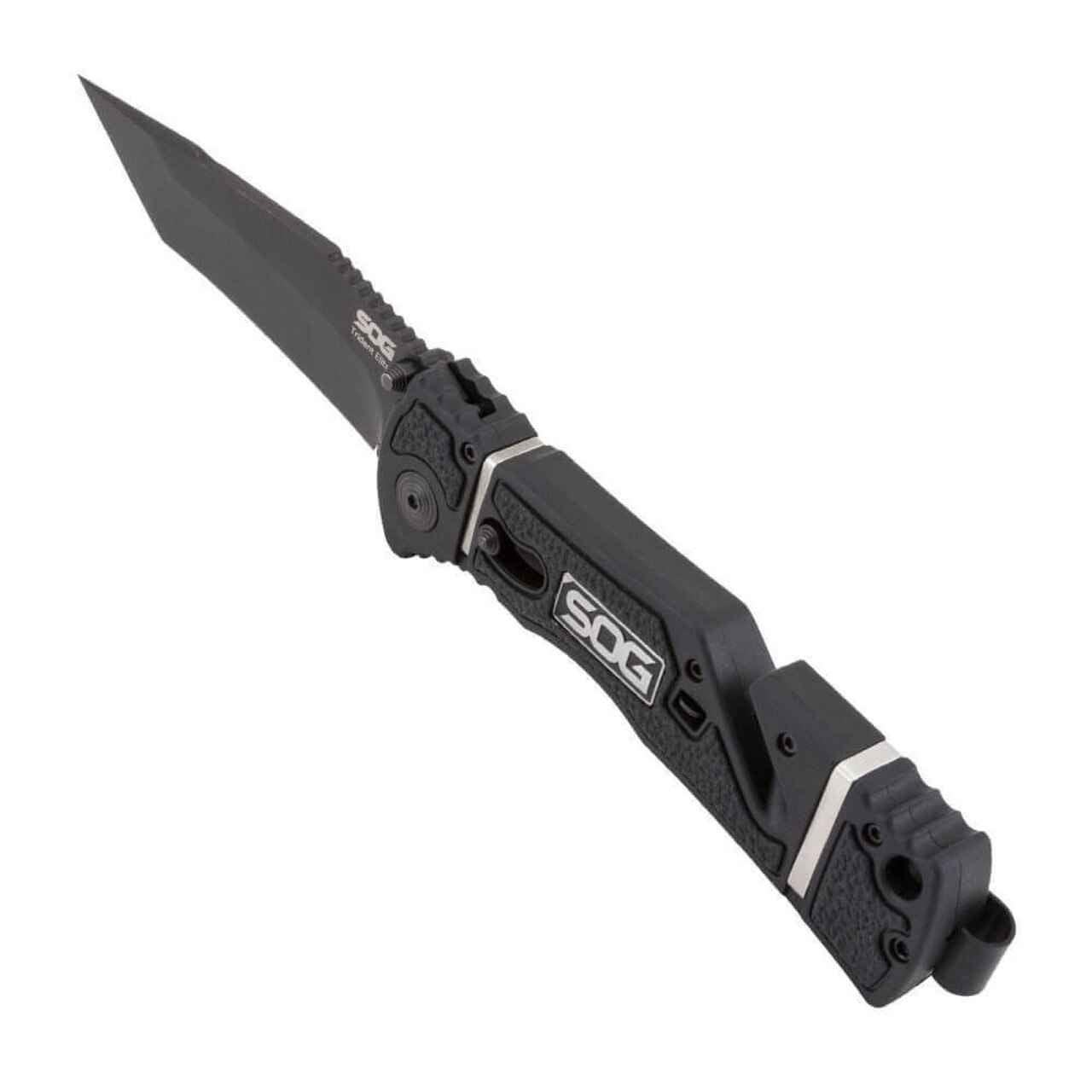  SOG Trident Elite Straight Edge Tanto Black TiNi Folding Knife