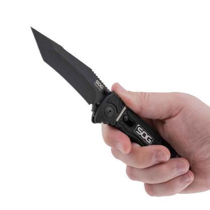  SOG Trident Elite Straight Edge Tanto Black TiNi Folding Knife