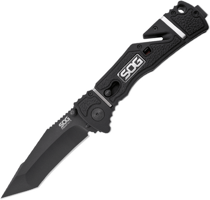 SOG Trident Elite Straight Edge Tanto Black TiNi Folding Knife