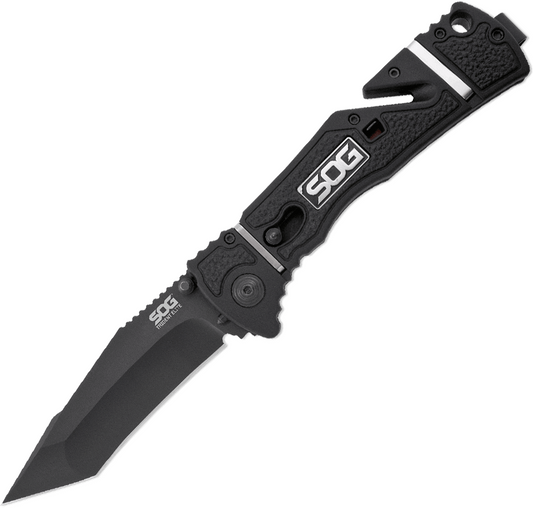  SOG Trident Elite Straight Edge Tanto Black TiNi Folding Knife
